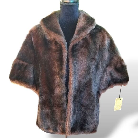 Vintage Glenoit Dark Brown  Faux Fur Stole with Collar and Orig. Tag - Picture 1 of 9
